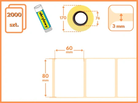 80x60 mm etykiety termotransferowe 2000 szt. gilza 76 samoprzylepne białe naklejki 80/60