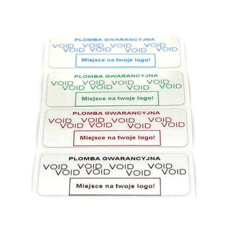z_usl_nad_p 45x18 mm plomby gwarancyjne VOID SREBRNE nadruk CZERWONY 100 szt.