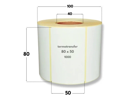 80x50 mm etykiety termotransferowe 1000 szt. gilza 40 samoprzylepne białe naklejki 80/50