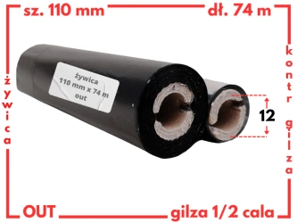 110x74 OUT kalka ŻYWICZNA taśma termotransferowa żywica 110 mm 74 m czarna