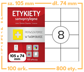 Etykiety 105x74 mm w arkuszach A4 - 800 etykiet samoprzylepnych uniwersalnych do drukarek biurowych