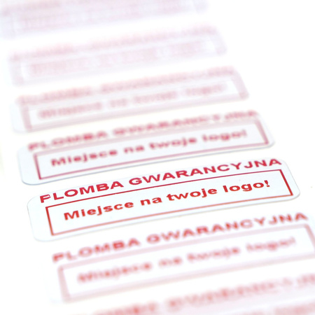 z_usl_nad_p 30x11 mm plomby gwarancyjne VOID SREBRNE nadruk CZERWONY 100 szt.
