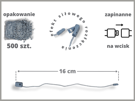 GRAFITOWE 500 szt łączniki do metek ręczne plomby odzieżowe
