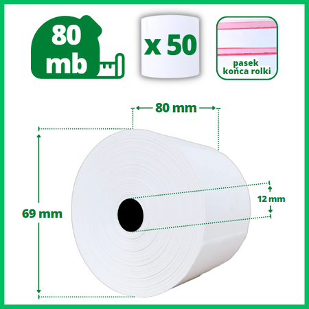 Karton rolek termicznych 80x80 do kas fiskalnych 50 szt. 80mm / 80mb