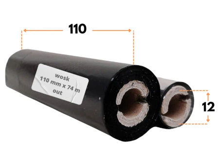 110x74 kalka WOSKOWA taśma termotransferowa wosk 110mm 74m czarna OUT