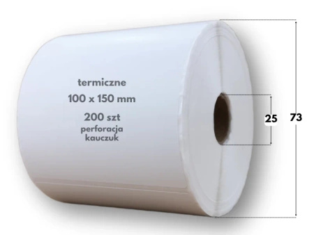100x150 mm etykiety termiczne 200 szt. gilza 25 KAUCZUK samoprzylepne białe 100/150