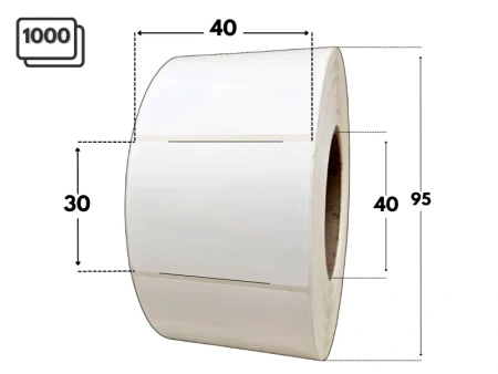 białe 40x30 mm etykiety FOLIOWE 1000 szt. gilza 40 mm termotransfer