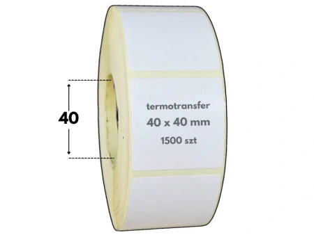 40x40 mm etykiety termotransferowe 1500 szt. gilza 40 samoprzylepne białe naklejki 40/40