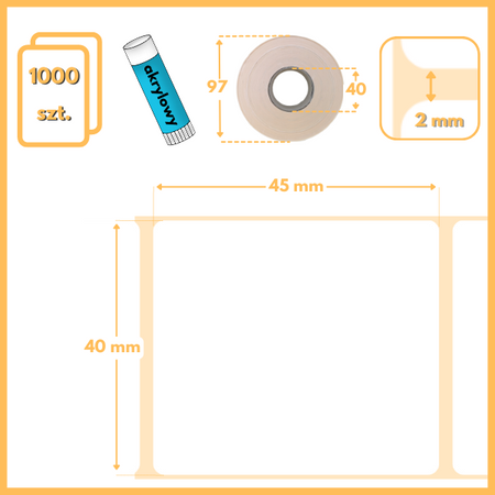 karton 40x45 mm etykiety 1000 szt. (60 rolek) samoprzylepne termotransferowe białe