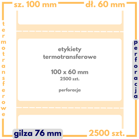 100x60 mm etykiety 2500 szt. perforacja samoprzylepne termotransferowe białe