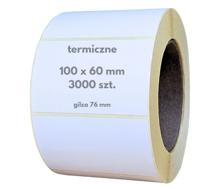 100x60 mm etykiety termiczne 3000 szt. gilza 76 mm samoprzylepne białe