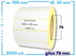 100x30 mm etykiety termiczne 2000 szt. gilza 76 samoprzylepne białe 100*30