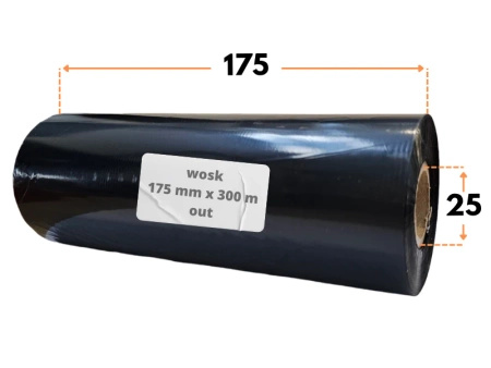 175x300 kalka WOSKOWA taśma termotransferowa wosk 175mm 300m czarna OUT
