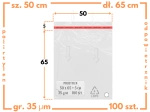 50x65 +5 cm worki foliowe z taśmą klejącą na odzież 500x650 +50 mm ldPE 100 szt