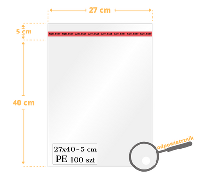 27x40+5 cm worki polietylenowe - zakładka 100 szt.