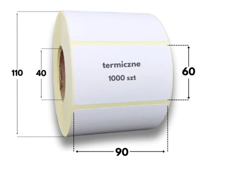 90x60 mm etykiety termiczne 1000 szt. gilza 40 mm samoprzylepne białe