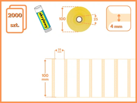 100x25 mm etykiety termotransferowe 2000 szt. PERFORACJA gilza 25 samoprzylepne białe naklejki 100/25