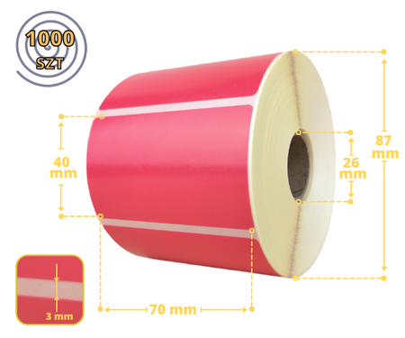 czerwone 70x40 mm etykiety TERMOTRANSFEROWE samoprzylepne 1000 szt.