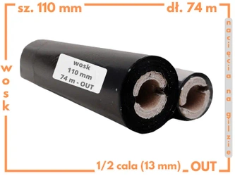 110x74 kalka WOSKOWA taśma termotransferowa wosk 110mm 74m czarna OUT