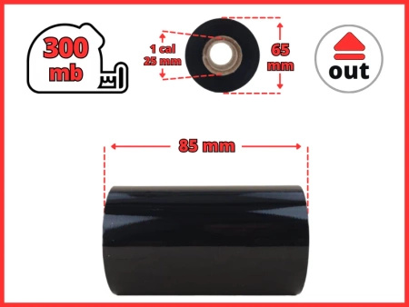 85x300 OUT kalka ŻYWICZNA taśma termotransferowa żywica 85 mm 300 m czarna