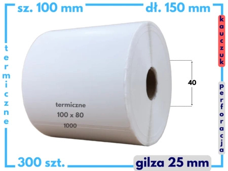 100x150 mm etykiety termiczne 300 szt. gilza 25 KAUCZUK samoprzylepne białe 100/150