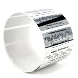 z_usl_nad_p 45x18 mm plomby gwarancyjne VOID SREBRNE nadruk CZARNY 100 szt.