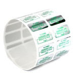z_usl_nad_p 20x10 mm plomby gwarancyjne VOID SREBRNE nadruk ZIELONY 100 szt.
