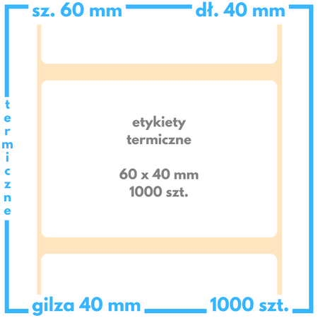 60x40 mm etykiety termiczne 1000 szt. samoprzylepne białe