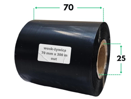 70x300 OUT kalka WOSKOWO-ŻYWICZNA taśma termotransferowa wosk żywica 70 mm 300 m czarna