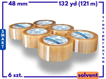 zgrzewka solvent 48mm x 132yd (121m) Smart BEZBARWNA taśma klejąca 48/132 pakowa 6 sztuk