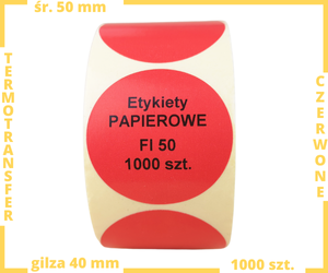 czerwone fi 50 mm etykiety TERMOTRANSFEROWE samoprzylepne 1000 szt.