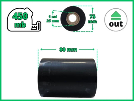 70x450 OUT kalka WOSKOWO-ŻYWICZNA taśma termotransferowa wosk żywica 70 mm 450 m czarna