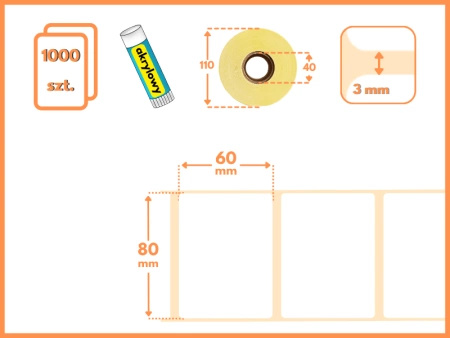 80x60 mm etykiety termotransferowe 1000 szt. gilza 40 samoprzylepne białe naklejki 80*60