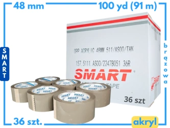 karton akryl 48mm x 100yd (91m) Smart BRĄZOWA taśma klejąca 48/100 pakowa 36 sztuk