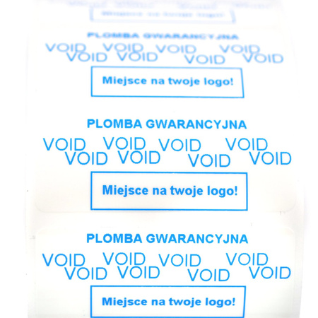 z_usl_nad_plom_ Plomby gwarancyjne VOID białe 45x18 nadruk NIEBIESKI