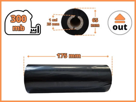 175x300 kalka WOSKOWA taśma termotransferowa wosk 175mm 300m czarna OUT