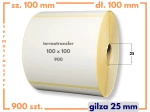 100x100 mm etykiety termotransferowe 900 szt. gilza 25 samoprzylepne białe naklejki 100/100