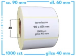 90x60 mm etykiety termiczne 1000 szt. gilza 40 mm samoprzylepne białe