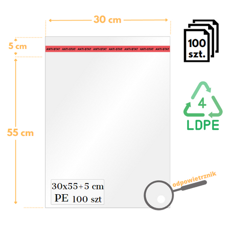 30x55+5 cm worki polietylenowe - zakładka 100 szt.