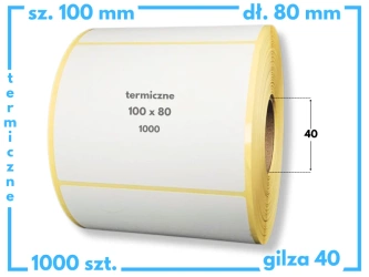 100x80 mm etykiety termiczne 1000 szt. gilza 40 samoprzylepne białe 100/80