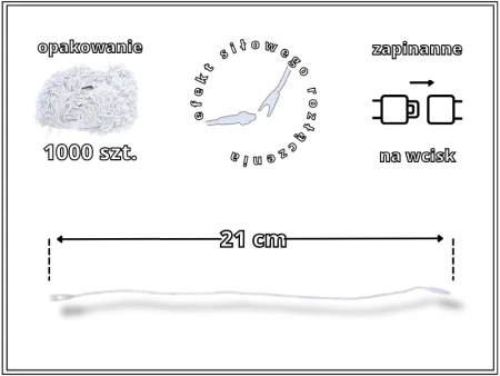BIAŁE 21 cm 1000 szt. łączniki do metek ręczne plomby odzieżowe WHITE
