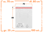 70x80 +5 cm worki foliowe z taśmą klejącą na odzież 700x800 +50 mm ldPE 100 szt