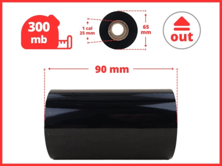 90x300 OUT kalka ŻYWICZNA taśma termotransferowa żywica 55 mm 300 m risen czarna