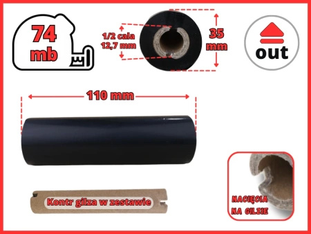 110x74 OUT kalka ŻYWICZNA taśma termotransferowa żywica 110 mm 74 m czarna