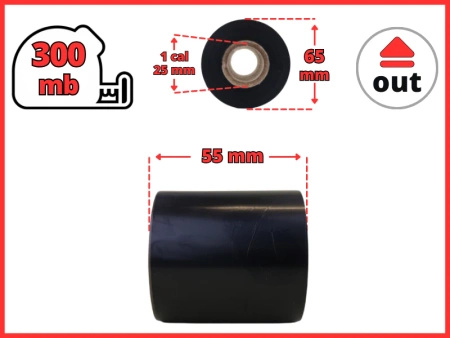 55x300 OUT kalka ŻYWICZNA taśma termotransferowa żywica 55 mm 300 m czarna