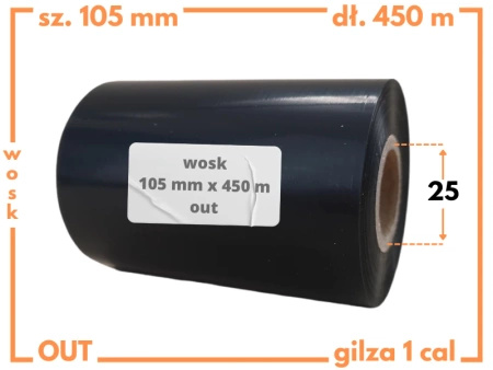 105x450 kalka WOSKOWA taśma termotransferowa wosk 105 mm 450 m czarna OUT