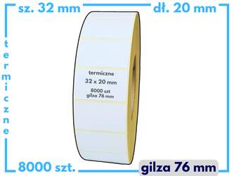 32x20 mm etykiety termiczne 8000 szt. gilza 76 samoprzylepne białe