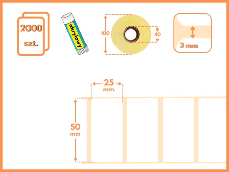 50x25 mm etykiety termotransferowe 2000 szt. gilza 40 samoprzylepne białe naklejki 50*25