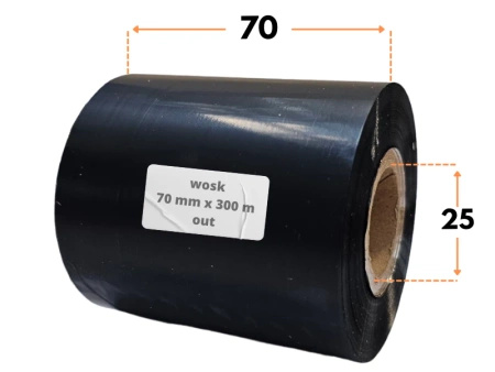 70x300 kalka WOSKOWA taśma termotransferowa wosk 70mm 300m czarna OUT