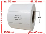 białe 70x35 mm etykiety FOLIOWE 1000 szt. gilza 40 mm termotransfer
